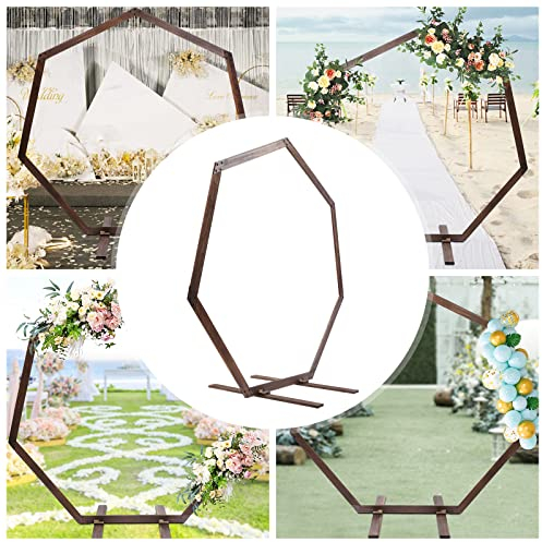 Holz Siebeneckiger Holzbogen Ballon Bogen Traubogen Hochzeit Girlande DIY Hintergrund Geburtstag Dekoration Torbogen Sechseck Stabil Kit Hochzeitsbogen Deko Ständer FüR Party 2.4 * 2.19M