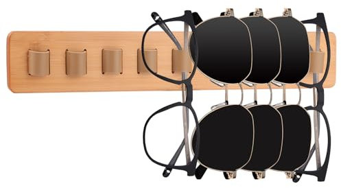 LDXDRU Brillenständer aus Holz, 40x5.5x2.5CM Sonnenbrillen Organizer Braun Brillenhalter Wandmontage Brillenhalter Kann den Schlüssel aufhängen Brillenaufbewahrung 9 Brillen