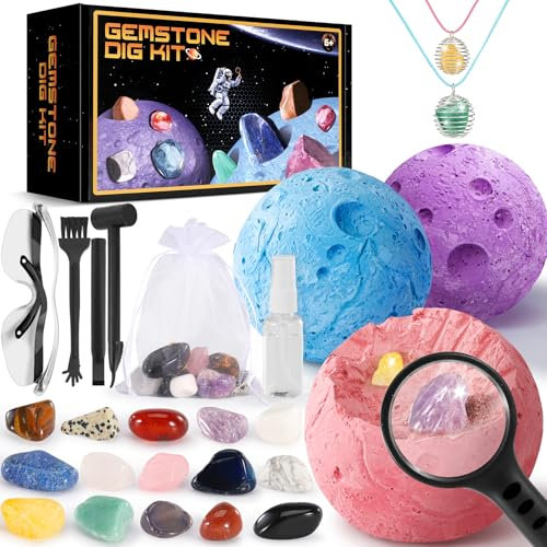 Perbabe Minerales para Niños, Piedras y Cristales Naturales DIY Fabricación de Collares con Minerales y Piedras Preciosas Stem Kit de Excavación e Educativos Regalo o Regalo de Pascua para 6+