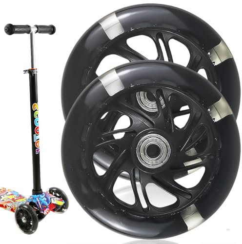 2 Stück 100mm Leuchtende Scooter Räder, 100mm LED Lichtrollen 100mm Rollerräder Led Scooter Ersatzräder Räder mit ABEC, 9 Kugellager, geeignet für alle Roller mit 100mm Rädern (Schwarz)
