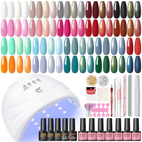 PEACECOLOR 38PCS Gel Nail Polish Kit with Lamp 20 Colours Classic Black White Nude Soak off Gel Nail Polish Set, Golden Sliver Matte Top Coat Manicure Tools for Beginners Women Nail Art DIY at Home