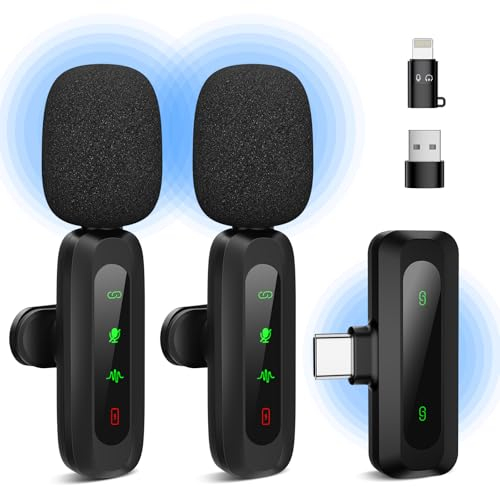 RealPlus Micro Cravate Sans Fil avec LED-Affichage pour iPhone/Android/PC, Plug & Play, Réduction du Bruit, Portée 20 m, pour Vlogs, Tiktok, YouTube, Streaming, Vidéo
