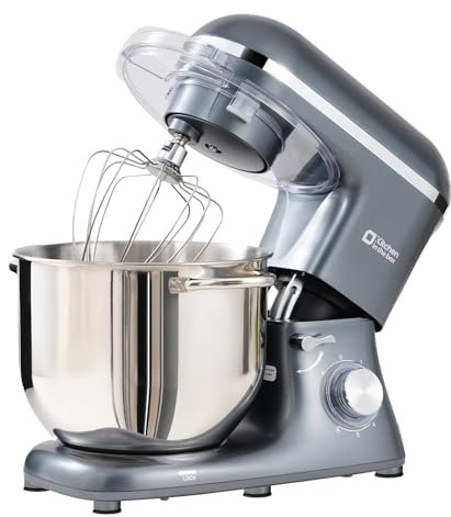 Kitchen in the box Batidora Amasadora, 7,5 L Amasadora de Pan de 1400 W, Robot de Cocina Con Batidor, Gancho Amasador, Batidora Mezcladora (Gris)