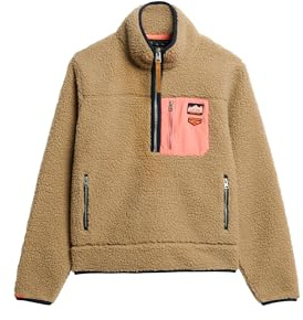 Superdry Damen Vintage Retro Fleecepullover mit halblangem Reißverschluss