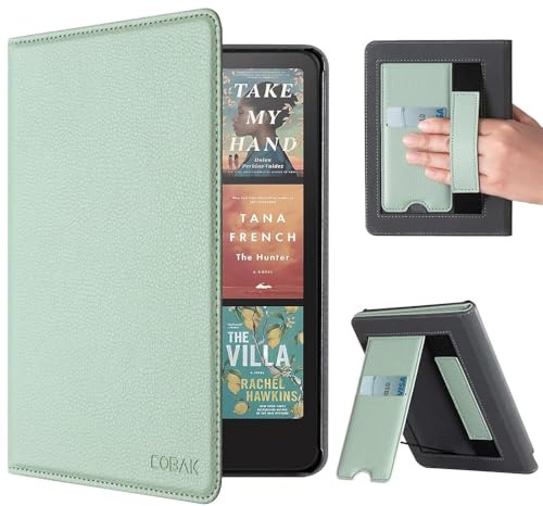 CoBak Case with Stand for Kindle Paperwhite 12th Gen 2024 Released (7) & Kindle Colorsoft Signature Edition - Durable PU Leather Cover with Auto Sleep Wake, Card Slot, Hand Strap Feature, Sage Green