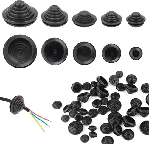 60 Stück Gummitülle Kabeldurchführung,10 mm/16 mm/20 mm/25mm/30 mm Tower Form Kabeldichtungen,Wasserdicht Kabeldurchführung Gummi, Gummistopfen Set, Gummi Kabeltüllen Set Zum Draht und Kabelschutz