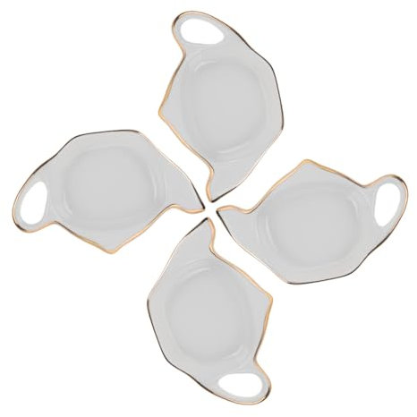BEBEMOKO 4pièces sous-Verres Forme De Théière avec Bord Doré Plateau à Thé pour Sachets De Thé Et Épices