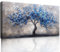 MHARTK66 Blau Baum Leinwand Bilder, 73x146 cm XXL Wandbilder Wohnzimmer Lebensbaum Bild Aesthetic, Modern Wanddeko Kunstdruck Schlafzimmer Esszimmer Büro Küche Badezimmer