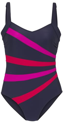 Lascana Damen Badeanzug mit strahlenförmigen, farblich abgesetzten Einsätzen, integrierte Softcups, gerader Rückenausschnitt, Klassische Passform