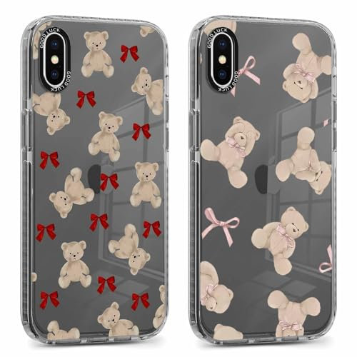 Phoona 2 packs Phone Case for iPhone XS Max 6.5'', Cute Clear Transparent Cover with Bear Pattern Aesthetics Design, Soft Shockproof Protective Bumper Slim Funda for Women Girls