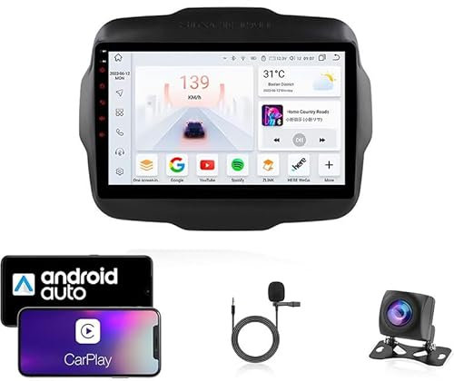 GDJCFDC 9-Zoll Autonavigator GPS-Navigator Auto-Audio-Video-Player Android 13 Passend für Jeep Renegade 2014-2018 Supports Bluetooth Wireless CarPlay DSP Mirror Link 4G WiFi(T1 4 Core WiFi 1G+16G)