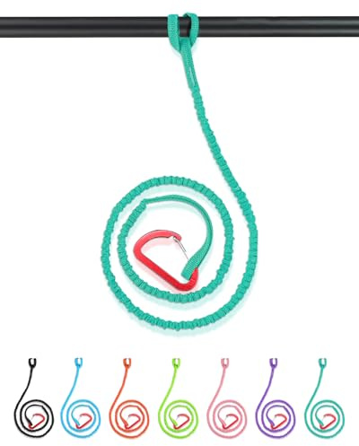 Abahub 1 x Paddle Leash, Kayak Paddle Lead, Safety Lead, Elastic Safety Rope with Carabiner Hook for SUP, Kayaking, Boating, Canoeing, Kayak Paddle Accessories, 150-210 cm, Turquoise