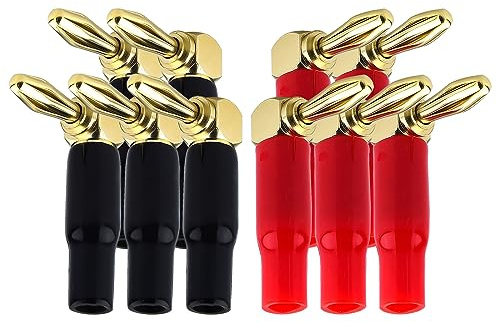 YILIANDUO 90 Degree Banana Plugs 24K Gold Plated 4mm Speaker Wire Connector Pack of 10(5 Red + 5 Black)