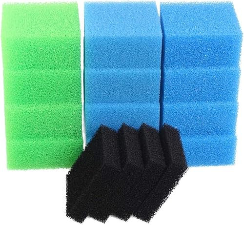 SANLILI Kompatibel Aquarium Filterschwamm Set für Juwel Compact/Bioflow 3.0 / M (4 x Blau Fein, 4 x Blau Grob, 4 x Grün Nitrat, 4 x Aktivkohleschwamm)
