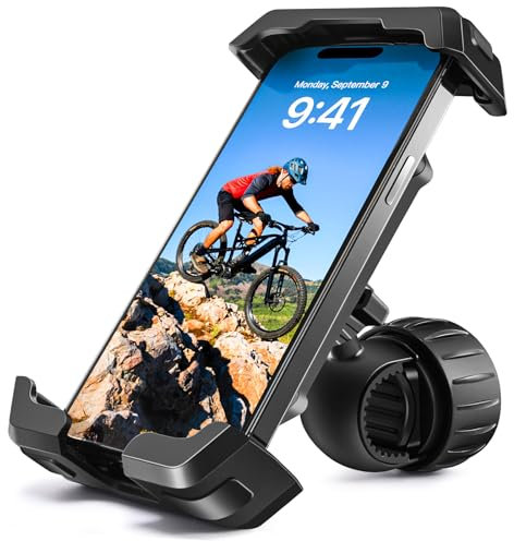 Mexgcom Handyhalterung Fahrrad, Motorrad Handyhalter, EIN klick Lock Handy Fahrradhalterung, 360° Drehbar Halterung für iPhone 16 15 14 Pro Max Plus und Alle 4.7-6.9 Smartphones
