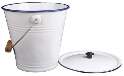 Secchio per acqua smaltato con coperchio, 5,5 l, stile country, per bomboniere, refrigerare, conservare e usare all'aperto, decorazione smaltata vintage