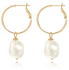 Aobei Pearl Shell Pearl Drop Dangle Ohrringe für Frauen 18K Gold überzogene Huggie Hoops Ohrschmuck