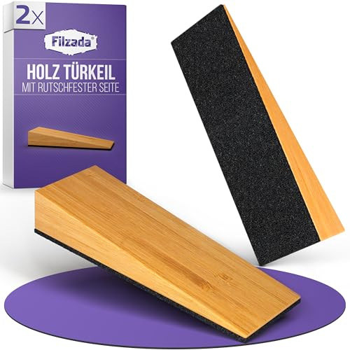 Filzada® 2x Türkeil Holz 120x40mm Rutschfest - Türstopper Keil Eiche Optik | Keil Tür für gängige Böden - Door Stopper Floor bodenschonend - edles Design - hochwertiger Türstopper Holz