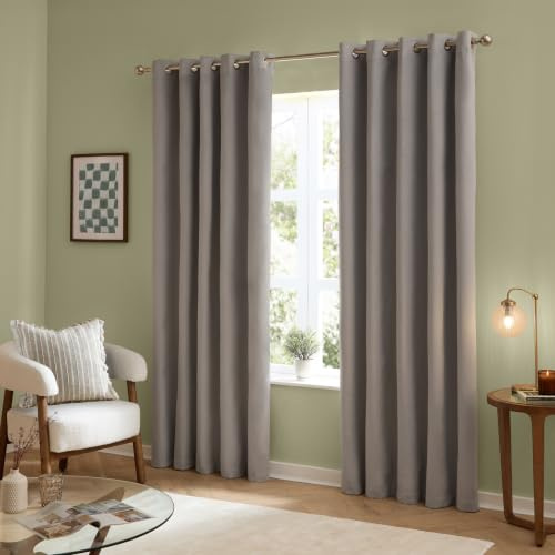 furn. The Ultimate Velvet Blackout Eyelet Curtains (Silver-117x183cm) | Soft Stylish Light Blocking Thermal Matte Velvet Curtain Pair