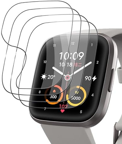 Devgoed [4 Stück] für Folie Fitbit Versa 2 Weich TPU Glasschutzfolie, Fall-Freundlich Displayschutz Fitbit Versa 2 Displayfolie, Kristall-Klar, Einfach Anzuwenden Schutzfolie Panzerglas