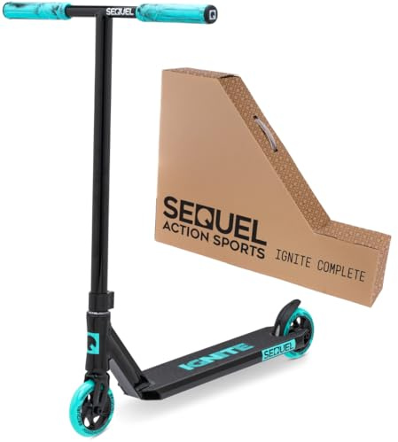 Sequel Ignite Stunt Scooter, Pro Complete Trick Scooter for Kids 8+, Beginner Skatepark BMX Scooter (Black/Teal)