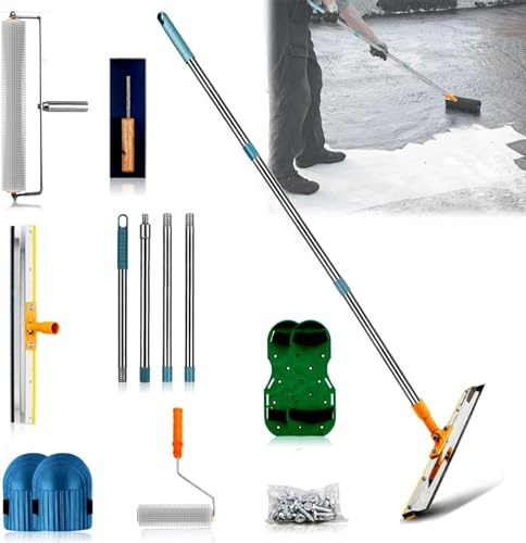 Ausgleichsmasse Boden Werkzeug Set,Epoxidharz Bodenbeschichtung Werkzeug Set,mit Stachelwalze 50cm,Farbroller,Edelstahl Spachtel 56cm,Nagelschuhe, Abnehmbarem 1,6 m Verlängerungsgriff