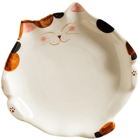 HIAKDOFT Piatto in Ceramica Forma di Gatto a Tre Colori - Piatto per Dessert Insalata e Frutta Adatto per Famiglia e Feste Design Elegante e Facile da Pulire