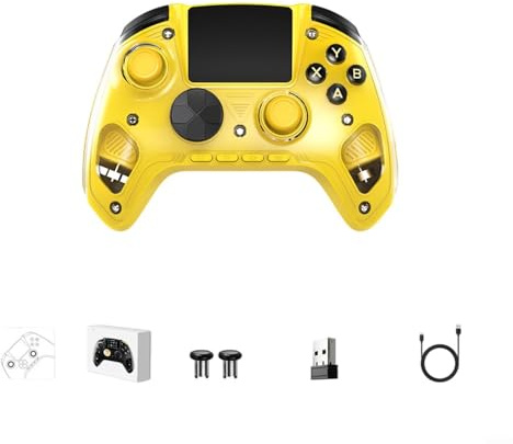 Manette de jeu sans fil 2,4 G avec écran intelligent HD 2,5D, déclencheur linéaire à double réverbération, joystick Kirin violet pour un jeu précis (jaune)