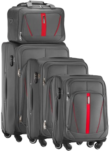 Diamond 4-teiliges Weichschalenkoffer-Set mit Reisetasche – Grau, Erweiterbar, 360° Rollen, Zahlenschloss, Codura 1200D, Leicht & Robust