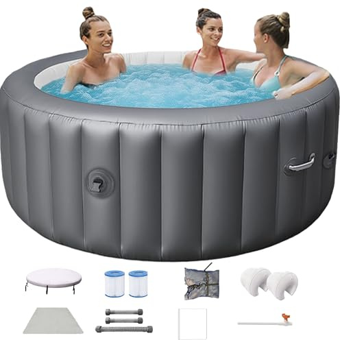 Vasca idromassaggio gonfiabile, piscina gonfiabile, 130 getti d'aria, pompa di riscaldamento, cartucce filtranti, copertura isolante, telo di base,SPA d'acqua portatile per esterni 2-3 persone