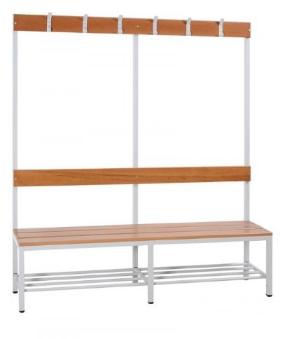 Lüllmann Sitzbank Garderobensitzbank Umkleidebank mit Schuhrost 120cm 806100 Buche, Gestell Stahl Lichtgrau