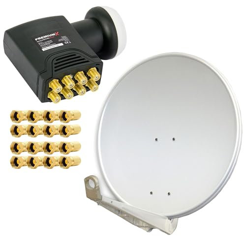 Premium X DELUXE80 Satellitenantenne 80 cm Aluminium in Hellgrau Offset Antenne HDTV 3D 4K Deluxe Octo LNB Sat