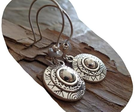 ✿ ETHNO MANDALA KREIS STEIN ✿ lange Haken Ohrringe