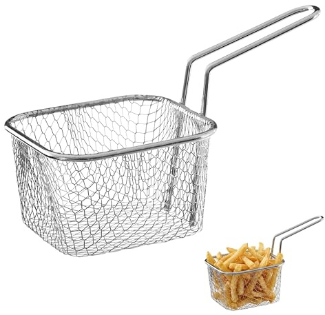 Premier Housewares Functional Design French Fries Serving Basket | Black Stainless Steel Chips Holder For Stylish Table Serving | Durable Fry Basket With Handle | Ideal For Home