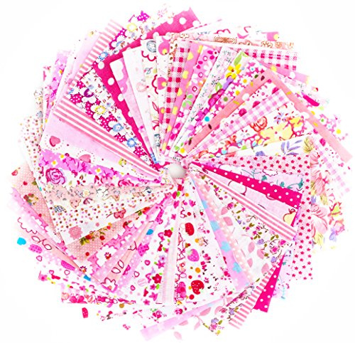 RayLineDo® 50pcs 10 * 10cm Different Pattern Patchwork Fabric Craft Printed Cotton Material Mixed Squares Bundle Quilting Scrapbooking Sewing Artcraft DIY Fabric Pink Series