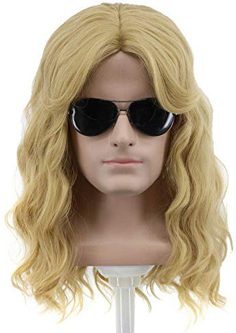 Yuehong Lange Lockige Blonde Männer Perücke 70er 80er Jahre Rocker Heavy Metal Party Perücke mit Hitzebeständige Synthetische Fasern