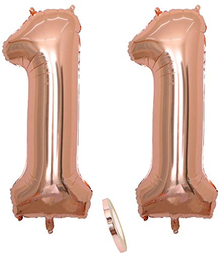 2 Numero di Palloncini 11,Numero 11 Compleanno Decorazione Oro Rosa Ragazza,40 Palloncino a Foglio di Elio Gonfiabile,Happy Birthday Party Palloncino Gigante Prom Festa Party(XXXL 100cm)