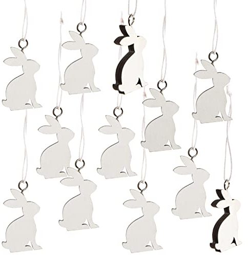 Logbuch-Verlag 12 kleine Hasenanhänger 4 cm weiß Osterdeko Hasen Anhänger Ostern Osterhasen Deko f. Osterstrauch