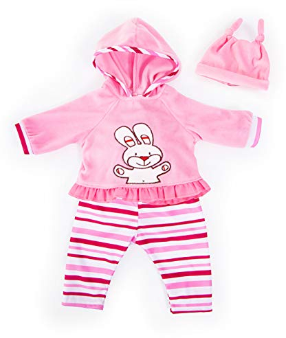Bayer Design 84688AA Puppenkleidung für 40-46cm Puppen, Oberteil, Hose und Zipfelmütze, Set, Outfit mit Hase, Einfarbig, pink, gestreift, S