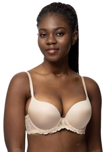 Dorina Damen Super Push Up BH mit Bügel, Formbügel und Spitze T-Shirt BH, Nackt ,70D