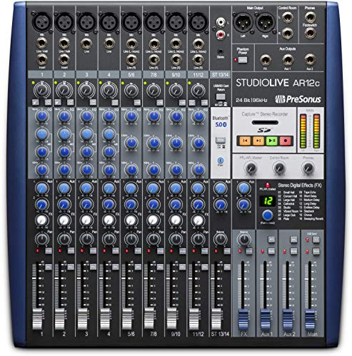 PreSonus StudioLive AR12c, 14-Channel, Hybrid Digital/Analog Performance Mixer/USB-C Compatible Audio Interface/Stereo SD Recorder with recording software bundle