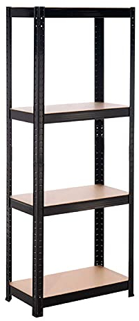 7H SEVEN HOUSE - Estantería Modular Metálica, Acero y MDF Antihumedad, Hogar, Trastero, Cocina, Oficina, Despacho, 4 Baldas Ajustables, Máx. 240Kg, 60x30x148cm (largo x ancho x alto), Color Negro