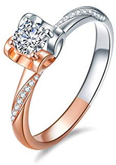 Beydodo Verlobung Ringe Rotgold 750, Hochzeitsring Herz Ring mit 4-Steg-Krappenfassung 0.25ct Diamant Eheringe Rosegold Weißgold für Damen Große 62 (19.7)