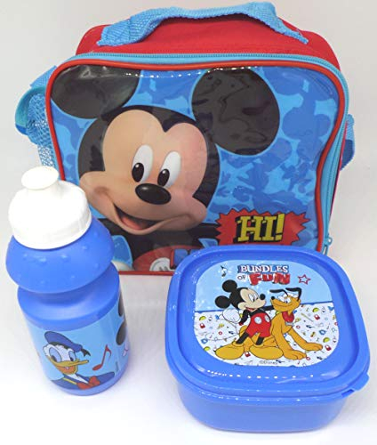 TDL Disney Mickey Mouse Set De Regalo Bolsa Aislante + Botella para Beber + Caja De Almuerzo - Licenciado Oficialmente - Lunch Bag + Sports Bottle + Sandwich Box - Gift Bundle