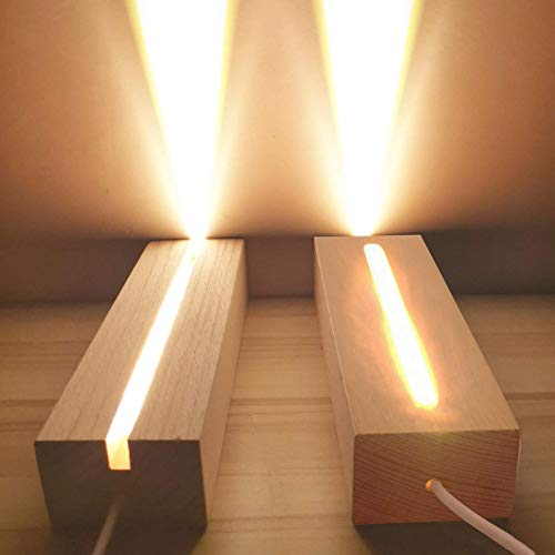 CDIYTOOL - Base de exhibición de luces LED, base de luz LED USB iluminada de madera, base de exhibición de escritorio, adorno decorativo para placa acrílica de bricolaje, blanco cálido, paquete de 2