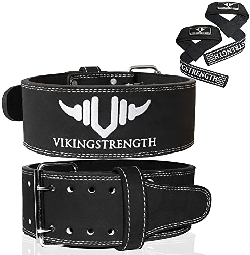 Vikingstrength Premium Gewichthebergürtel mit Zughilfen, Gym Gewichthebergürtel für Männer und Frauen, perfekt für Kniebeugen, Powerlifting, Crossfit und Kreuzheben (M)