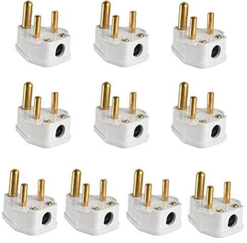 FOROREH 10Pcs 5A Pin Plugs, 3-Pin Mains Plug Adaptor, White 3 Pin Lighting Plugs for Stage Lighting Lamp, Flood Lights, Spotlights, Landscape Lights