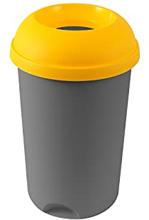 Addis Open 50 Litre Recycling Office Commercial Business Utility Waste Bin, Colour Coded Yellow lid with Metallic Base, 519040AMP, Yellow & Metallic Grey