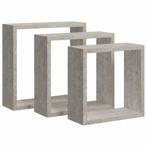 vidaXL Würfelregal 3-TLG. Wandregal Hängeregal Regalwürfel Cube Lounge CD Regal Dekoregal Schweberegal Büroregal Bücherregal Betongrau