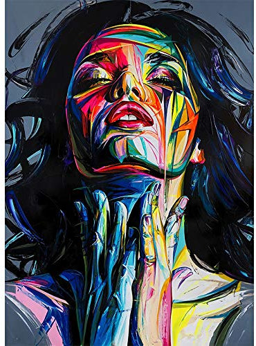 Yuefa Art oeuvre Abstrait Femme Visage Graffiti Street Art Peinture sur Toile Affiches Impressions Pop Wall Art Salon Décor couleur 80x120cm (32x47in) Sans Cadre